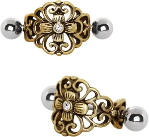 Covet Jewelry Antique Gold Gemmed Floral Cartilage Ear Cuff