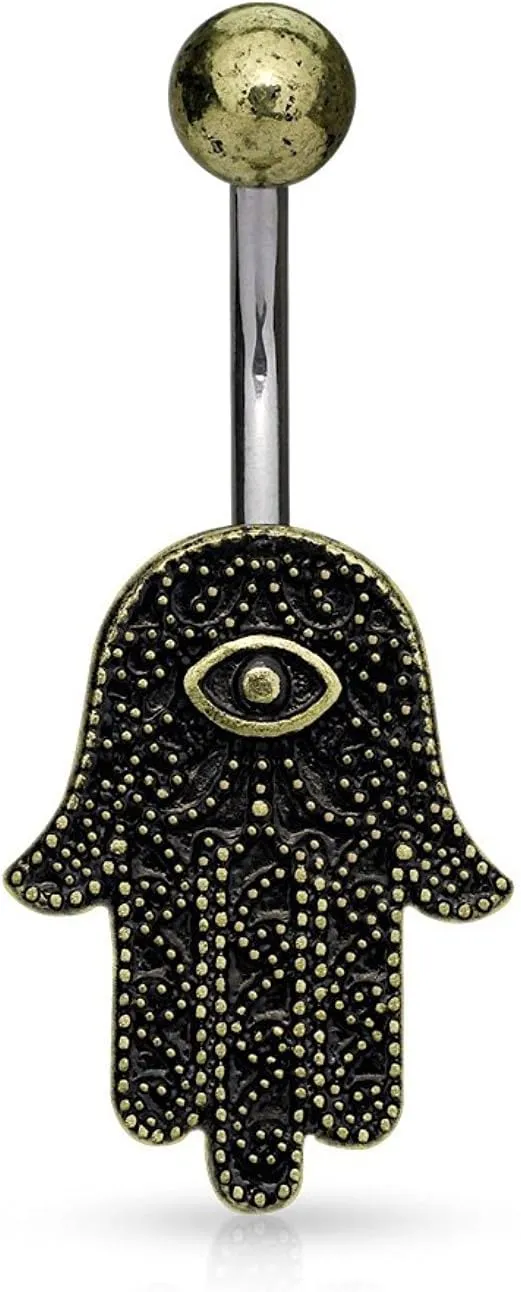 Covet Jewelry Antique Gold Plated Hamsa 316L Surgical Steel Belly Button Navel Rings