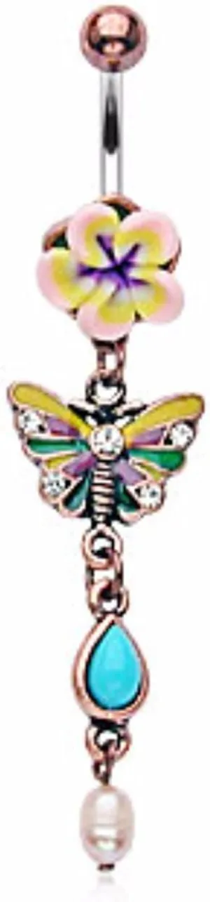 Covet Jewelry Flower Vintage Butterfly Dangle Belly Button Navel Ring