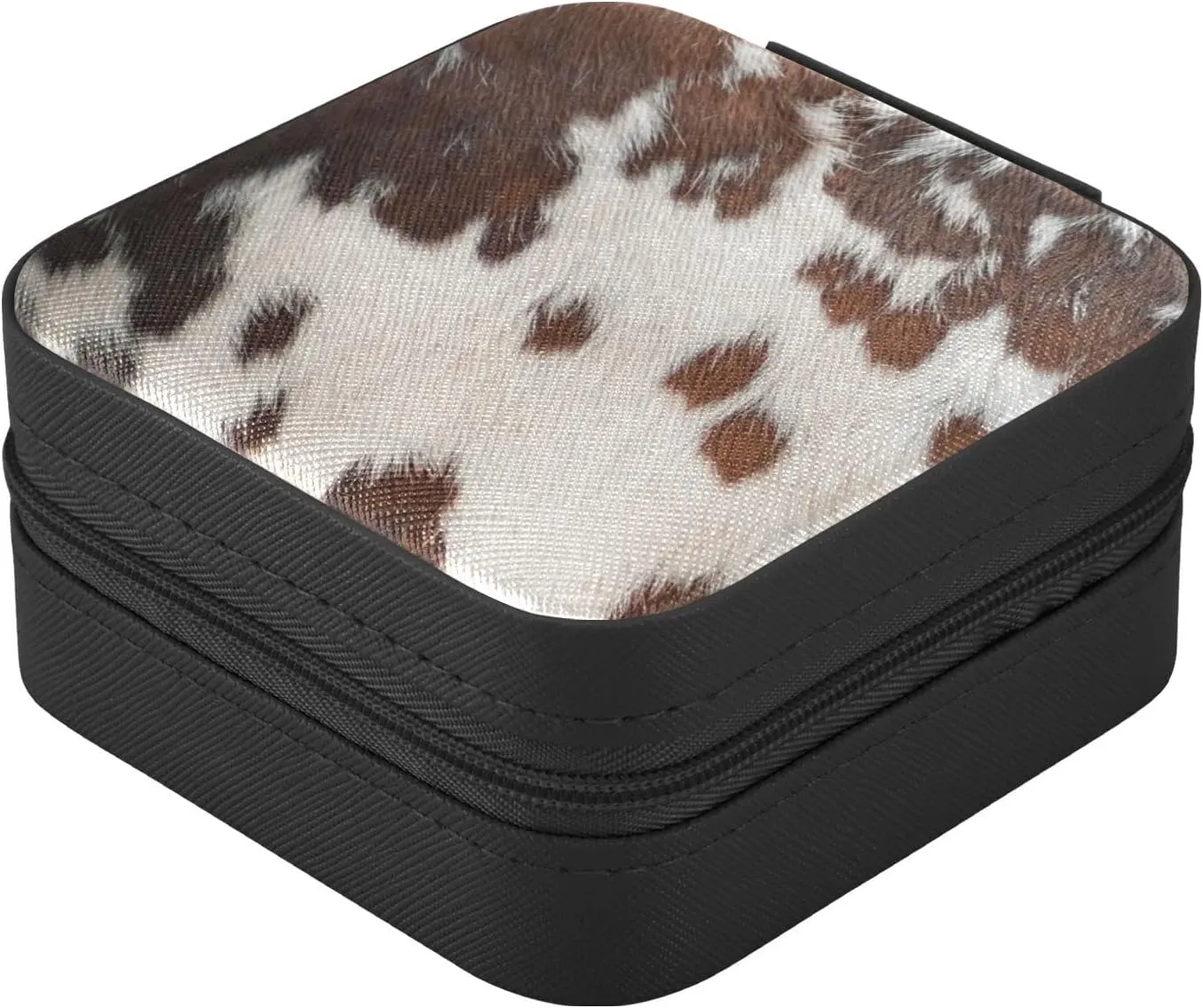 Cowhide Printed Jewelry Box Organizer Travel Jewelry Case Small Jewelry Storage Holder for Ring Pendant Earring Necklace Bracelet, Gift for Women Girls
