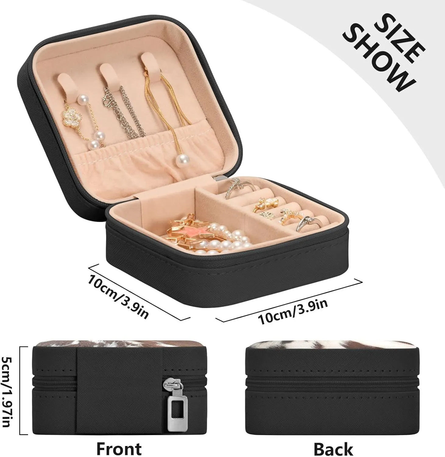Cowhide Printed Jewelry Box Organizer Travel Jewelry Case Small Jewelry Storage Holder for Ring Pendant Earring Necklace Bracelet, Gift for Women Girls