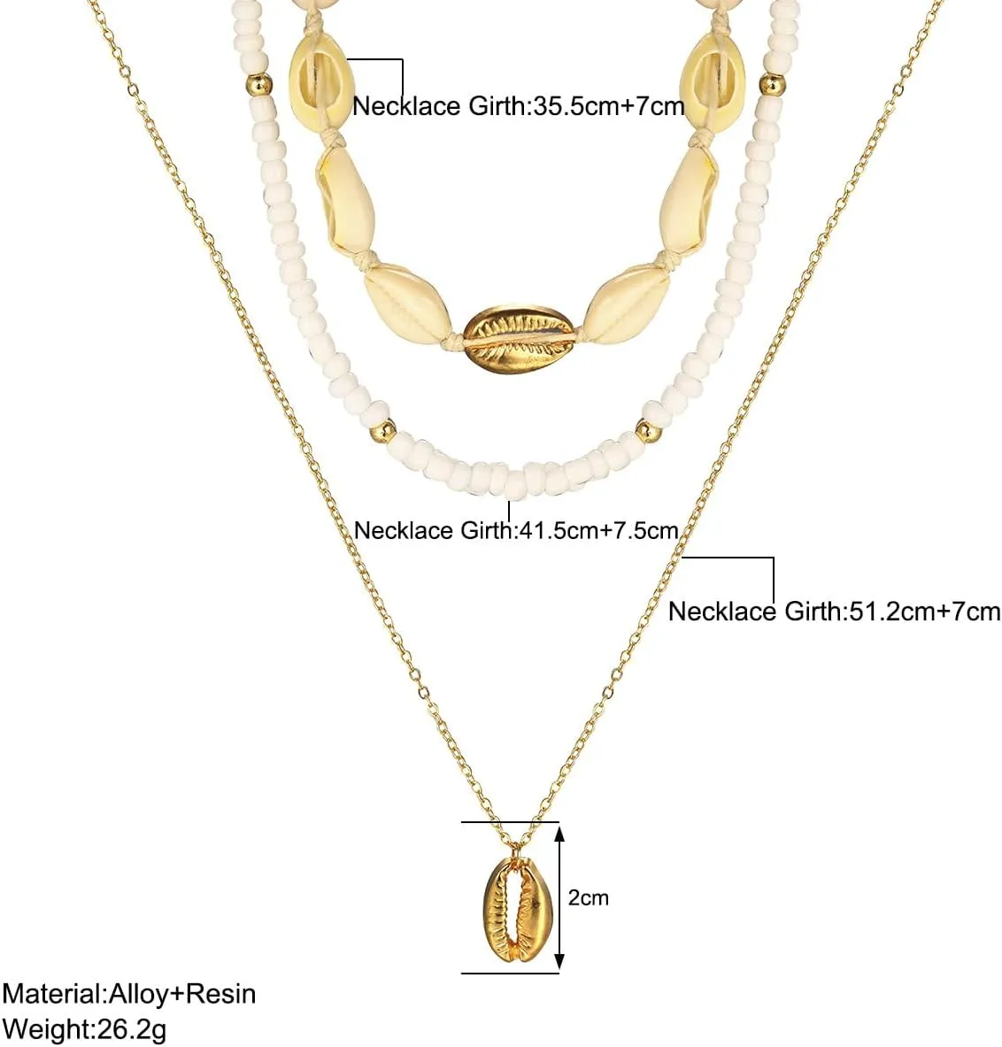 Cowrie Shell Necklace for Women Natural Sea Shell Beads Choker Necklace Adjustable Layered Summer Seashell Beach Necklace for Women Hawaiian Jewelry