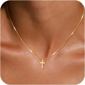 Cross Necklace for Women 14K Gold Silver Plated Necklace Layered Gold Cross Necklace Dainty Cross Pendant Choker Simple Cute Diamond Cross Necklace Faith Jewelry Religious Minimalist Gift