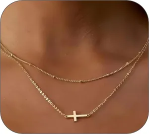 Cross Necklace for Women, 18K Gold Plated Layered Dainty Small Pendant Choker Cross Necklace, Trendy Simple Cute Charm Chain Cross Necklaces for Women Faith Jewelry Gift