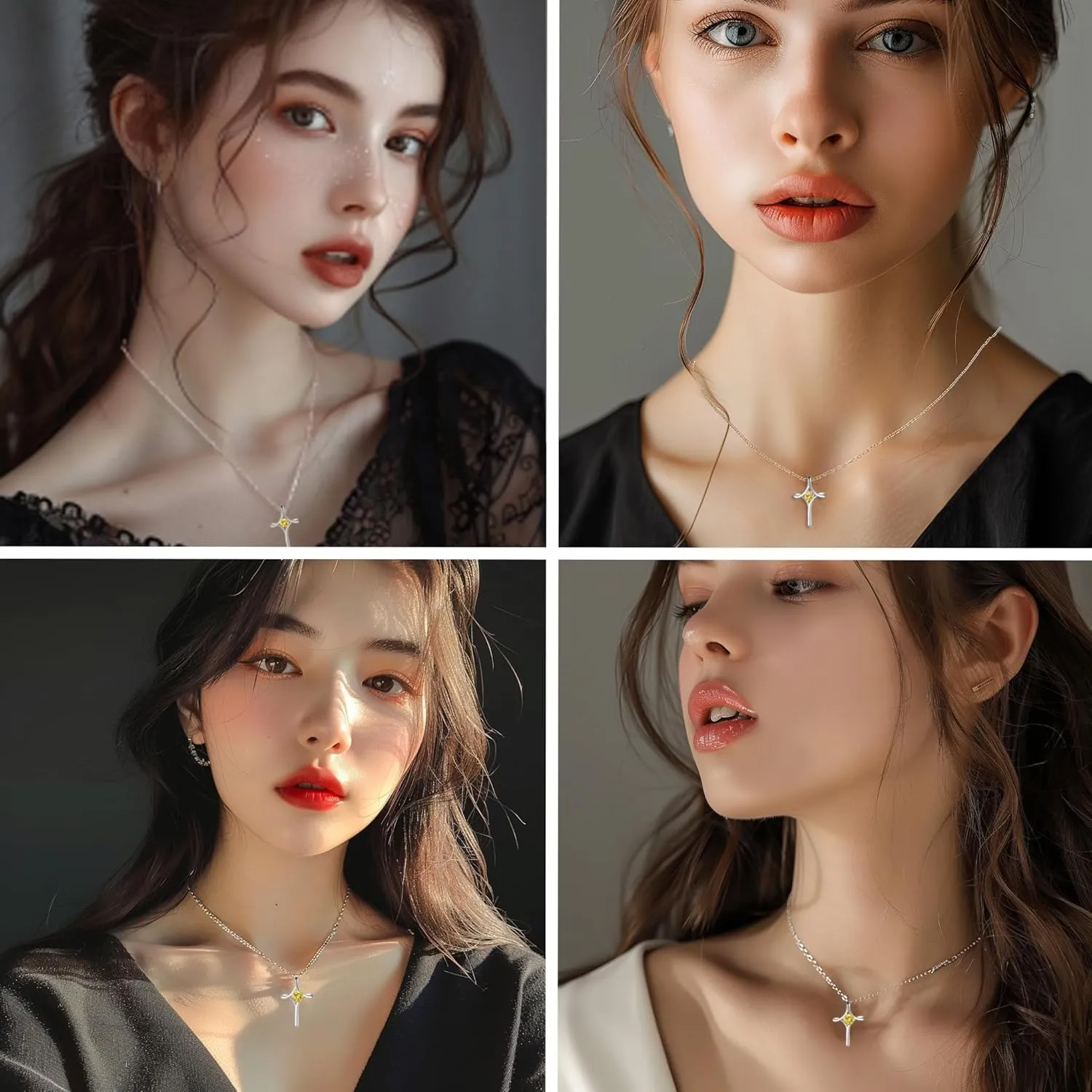 Cross Necklace for Women, 925 Sterling Silver Birthstone Cross Pendant Necklace, Sideways Cross Necklace Birthstone Jewelry Birthday Gifts for Women