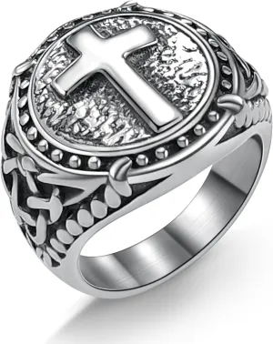 Cross Ring for Men Stainless Steel Celtic Knot Ring, 18K Gold/Black Metal, Retro Religious Chrisitan Cross Ring Norse Viking Battle Axe Cross Ring, Size 7-13, with Gift Box