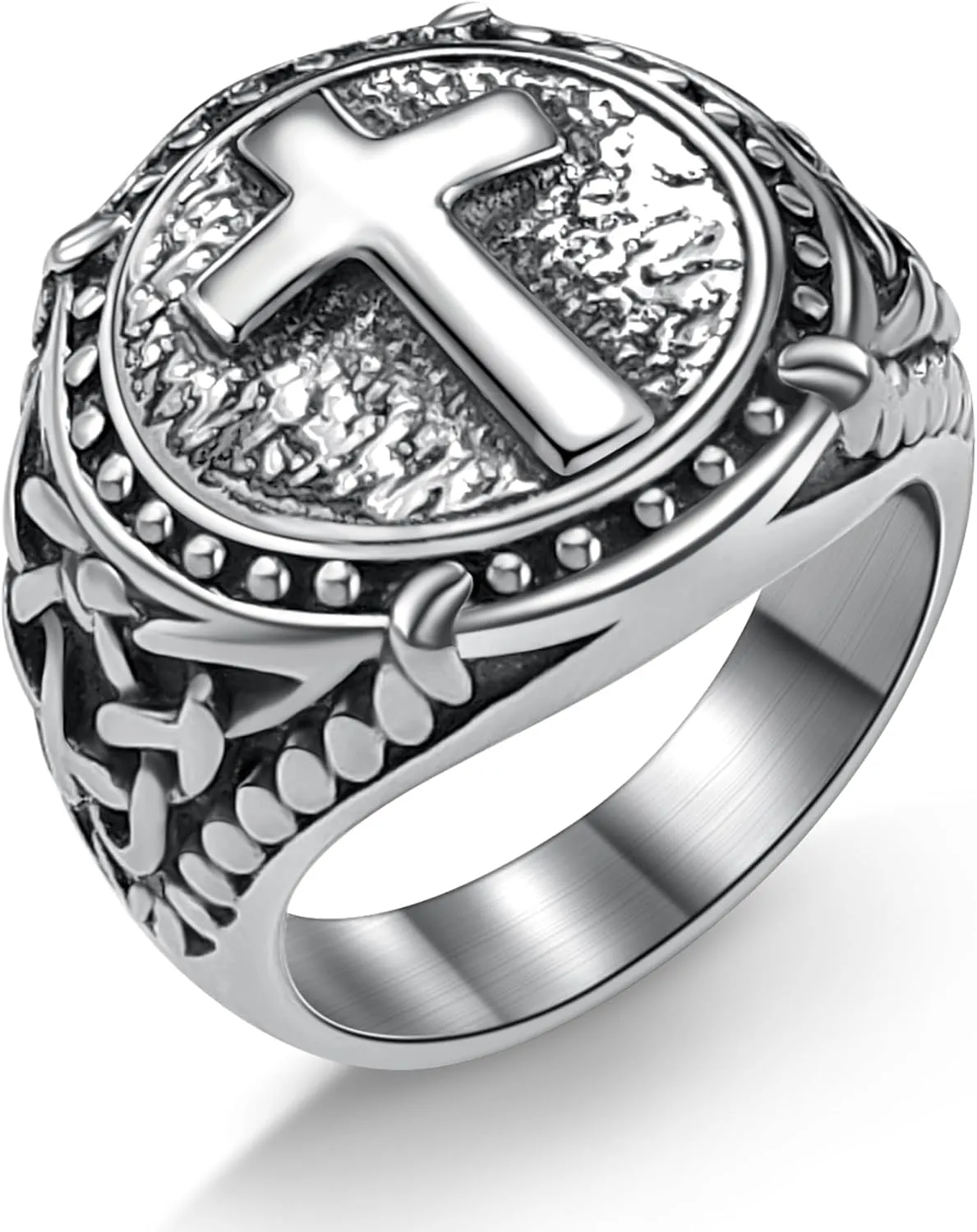 Cross Ring for Men Stainless Steel Celtic Knot Ring, 18K Gold/Black Metal, Retro Religious Chrisitan Cross Ring Norse Viking Battle Axe Cross Ring, Size 7-13, with Gift Box