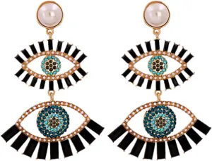 Crystal Evil Eyes Drop Earrings Fashion Unique Abstract Eyes Rhinestone Dangle Earring for Women Exaggerated Jewelry