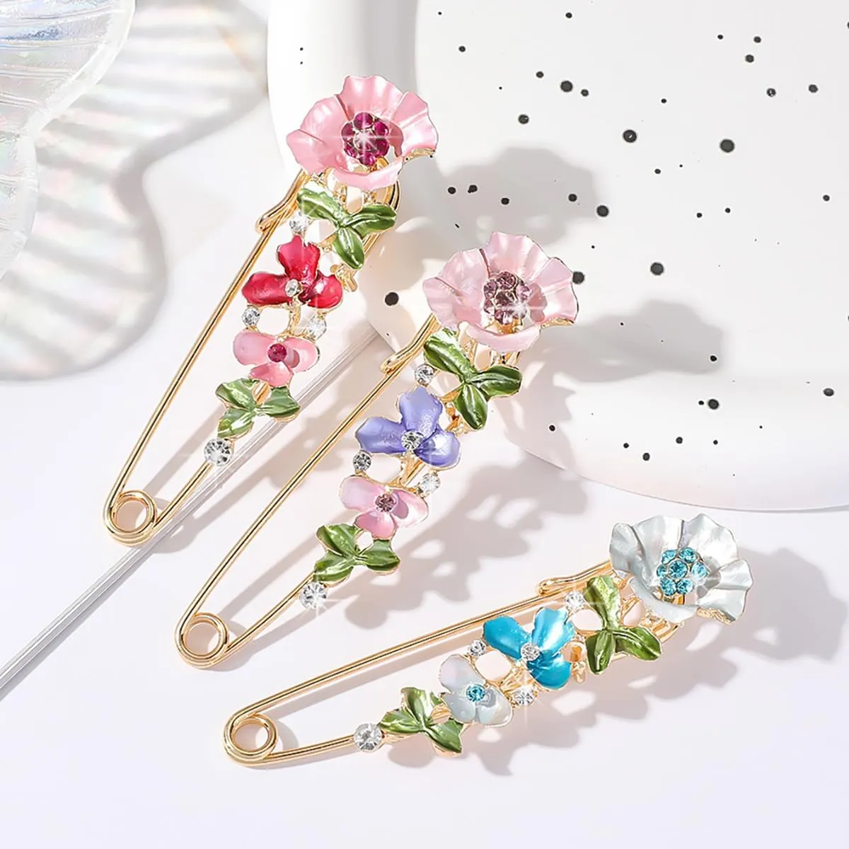 Crystal Flower Brooch Sweater Shawl Brooch Collar Safety Pin Stylish Chic Multi-colored Tulip Flower Pin Rhinestone Enamel Brooch Wedding Party Accessories Jewelry for Women
