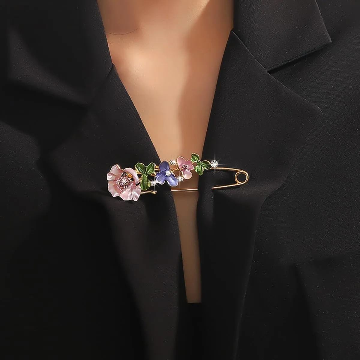 Crystal Flower Brooch Sweater Shawl Brooch Collar Safety Pin Stylish Chic Multi-colored Tulip Flower Pin Rhinestone Enamel Brooch Wedding Party Accessories Jewelry for Women