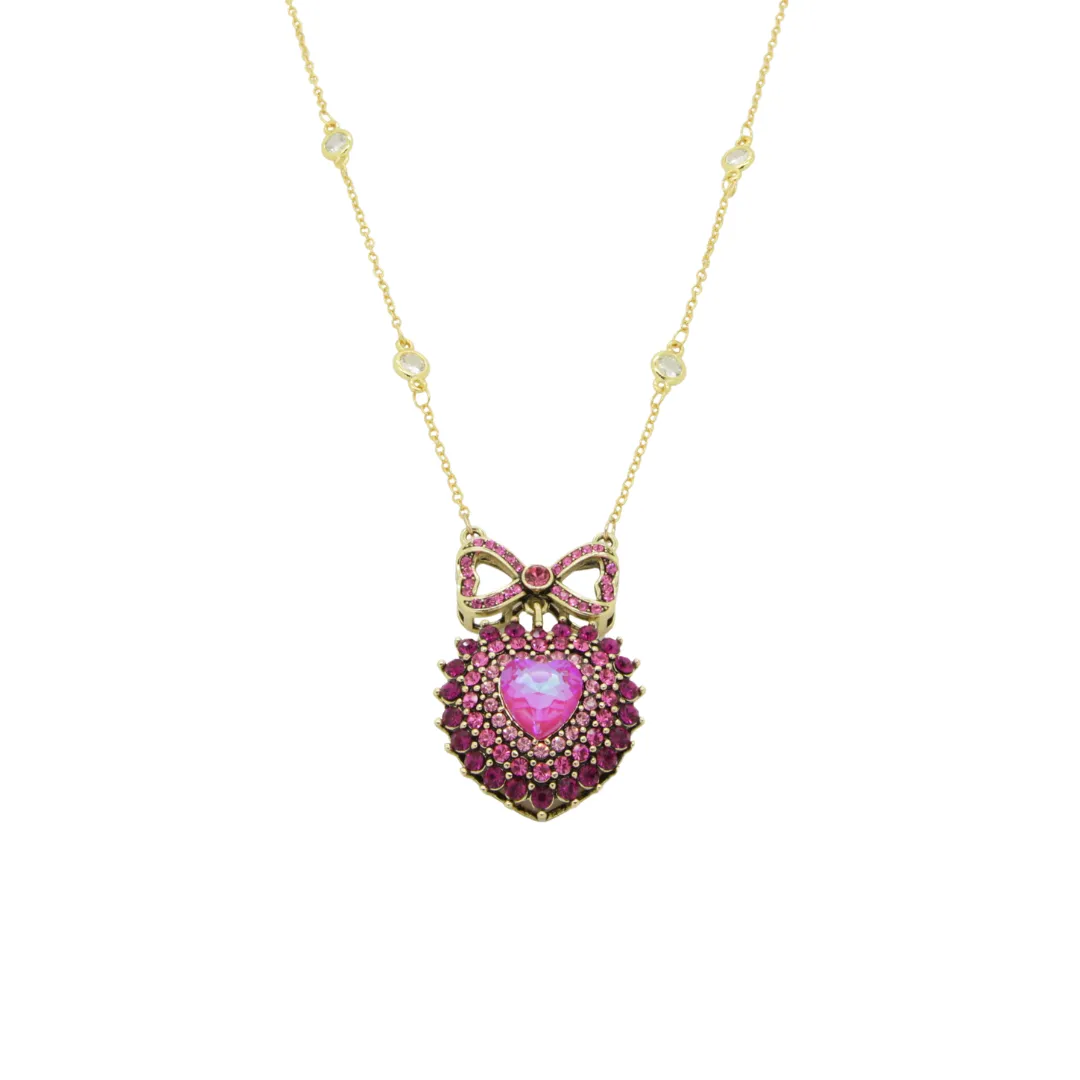 Crystal Heart and Bow Pendant
