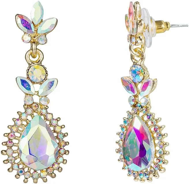 Crystal Teardrop Chandelier Dangle Earrings Petal Drop Earring for Women