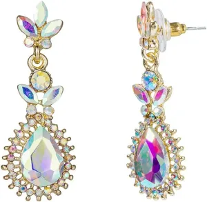 Crystal Teardrop Chandelier Dangle Earrings Petal Drop Earring for Women