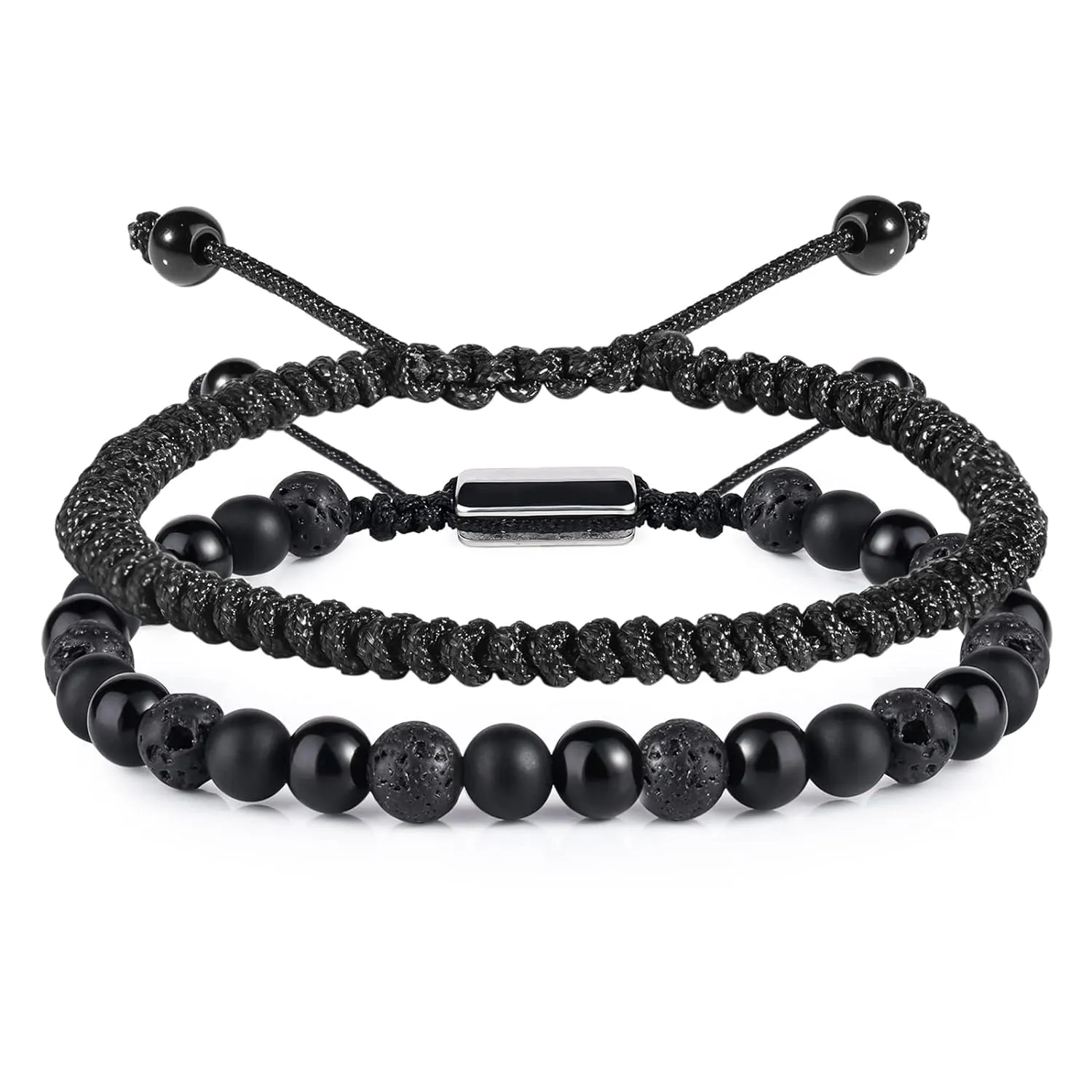 Crystal Vibe Black Obsidian Oynx Lava Beaded Bracelet - Black Obsidian Bracelet for Mens - Friendship bracelet - Gifts For Boyfriend Husband Father - Birthday Gifts for Him - Valentine Gifts