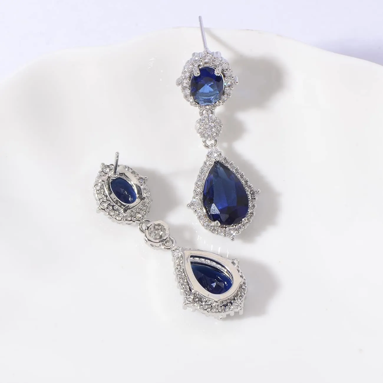 Cubic Zirconia Teardrop Earrings Women - Sterling Silver CZ Crystal Dangle Drop Earrings for Wedding Bridal Costume Jewelry for Bride Bridesmaids Girls Party Prom Birthstone Earrings
