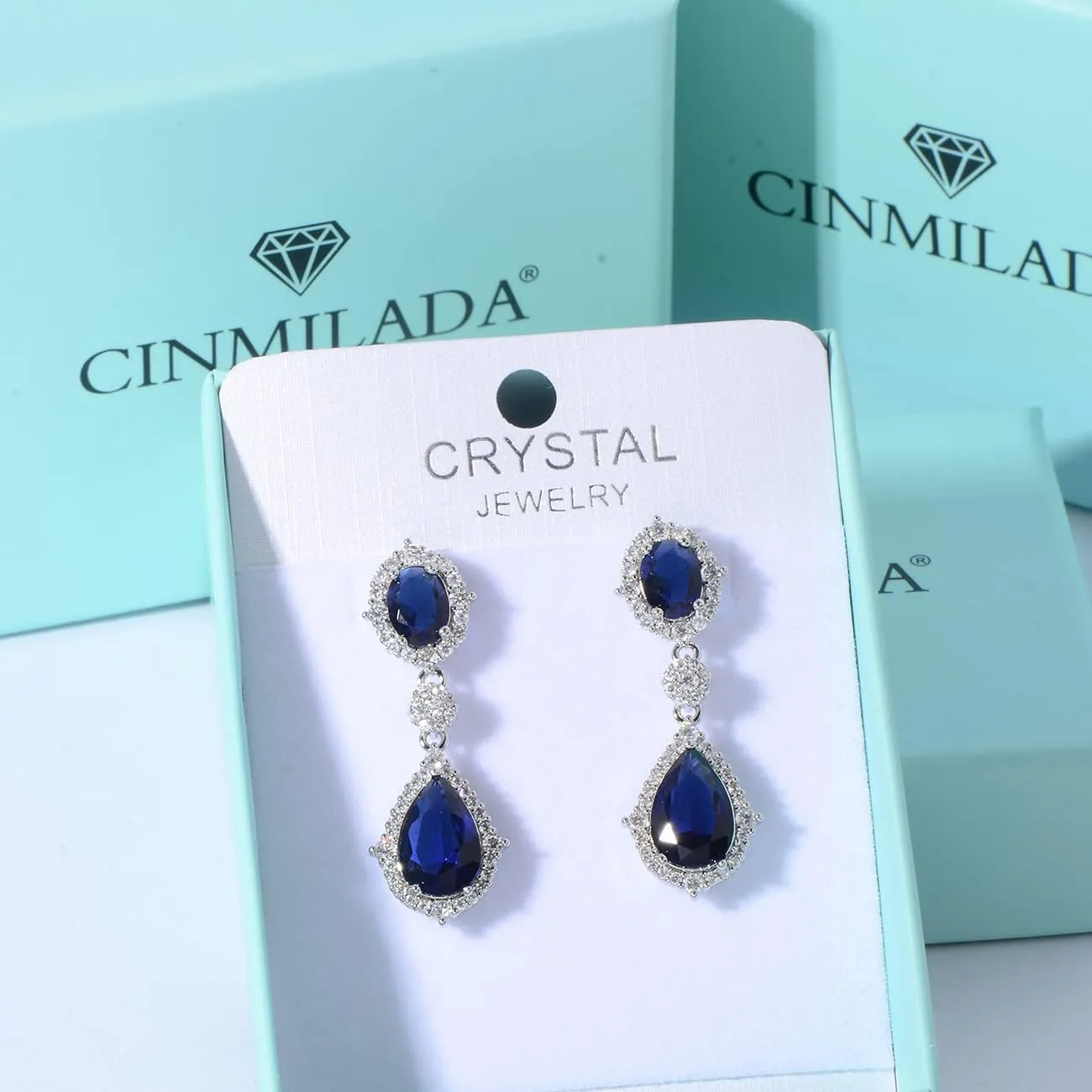 Cubic Zirconia Teardrop Earrings Women - Sterling Silver CZ Crystal Dangle Drop Earrings for Wedding Bridal Costume Jewelry for Bride Bridesmaids Girls Party Prom Birthstone Earrings