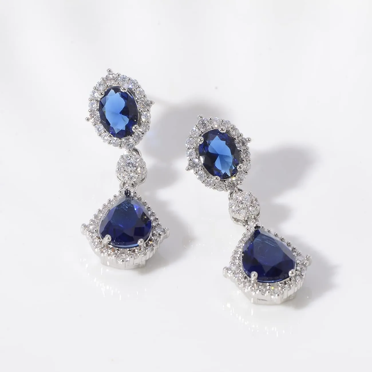 Cubic Zirconia Teardrop Earrings Women - Sterling Silver CZ Crystal Dangle Drop Earrings for Wedding Bridal Costume Jewelry for Bride Bridesmaids Girls Party Prom Birthstone Earrings
