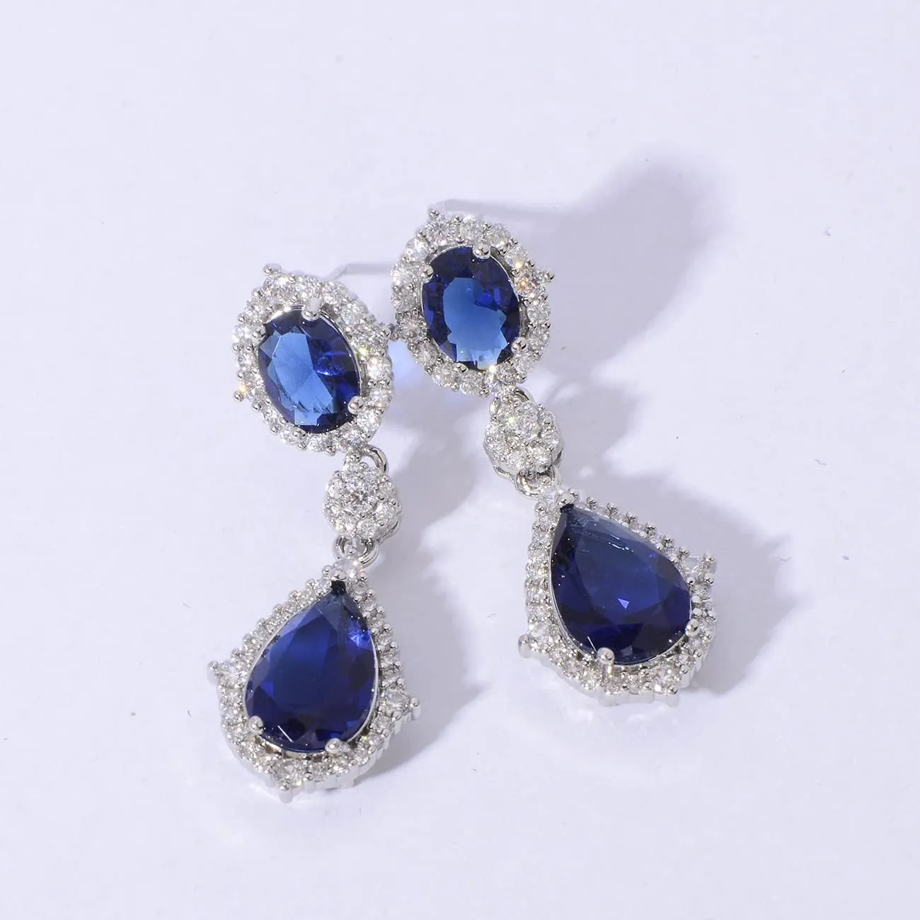 Cubic Zirconia Teardrop Earrings Women - Sterling Silver CZ Crystal Dangle Drop Earrings for Wedding Bridal Costume Jewelry for Bride Bridesmaids Girls Party Prom Birthstone Earrings