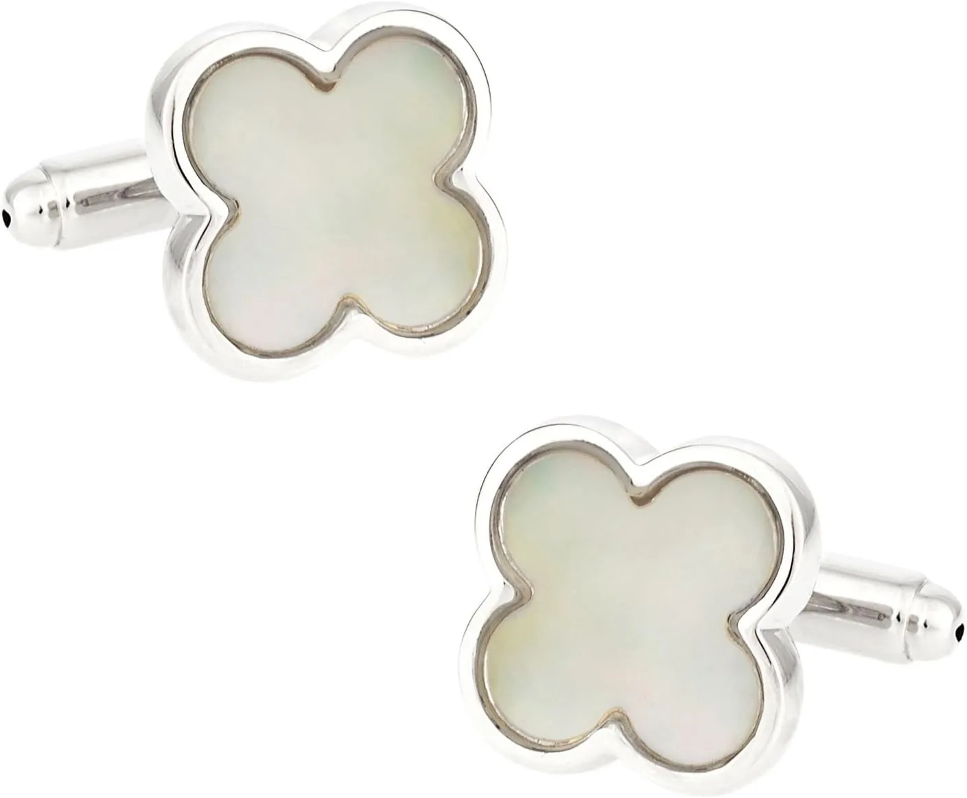 Cuff-Daddy Exotic Mother of Pearl Clover Cufflinks with Presentation Gift Box | Unique Cuff Links for Men Gift Idea for Groom Wedding Luxury White Stone Set with Travel Box