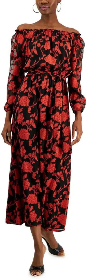 Cufflinks Inc. Womens Floral Long Maxi Dress, Red, 4