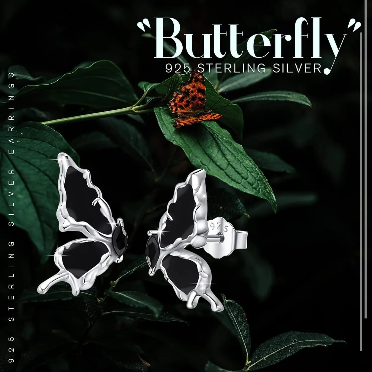 CUOKA MIRACLE Butterfly Earring Opal Butterfly Studs Earrings 925 Sterling Silver Hypoallergenic Butterfly Jewelry White/Black/Yellow/Orange/Purple/Blue/Green Stud Earrings for Sensitive Ears