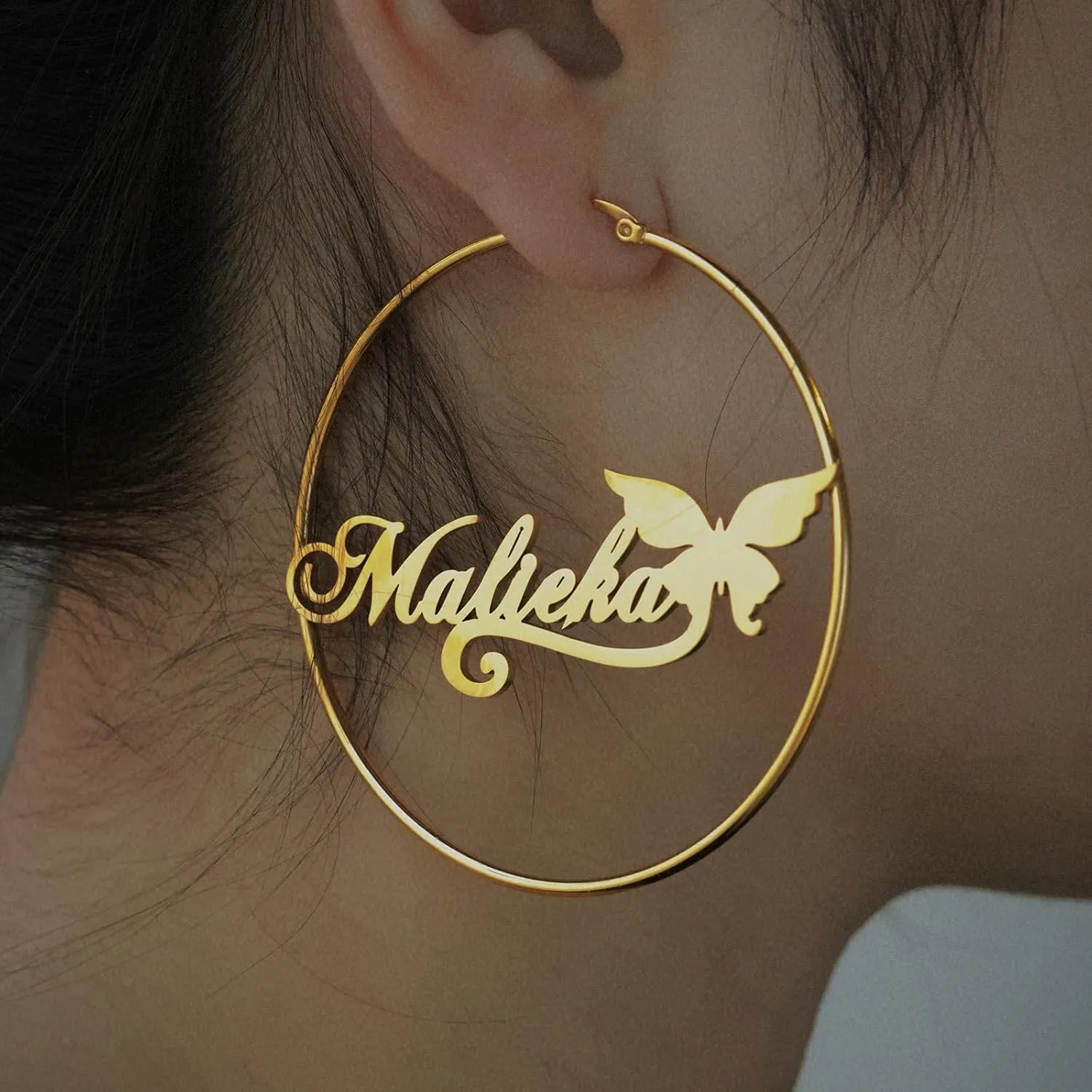 Custom Name Hoop Earrings For Women 18K Gold Plated Stainless Steel Customized Round Earring Personalized Ear Jewelry Birthday Gift (1.2 Inch 1.8 Inch 2.5 Inch)