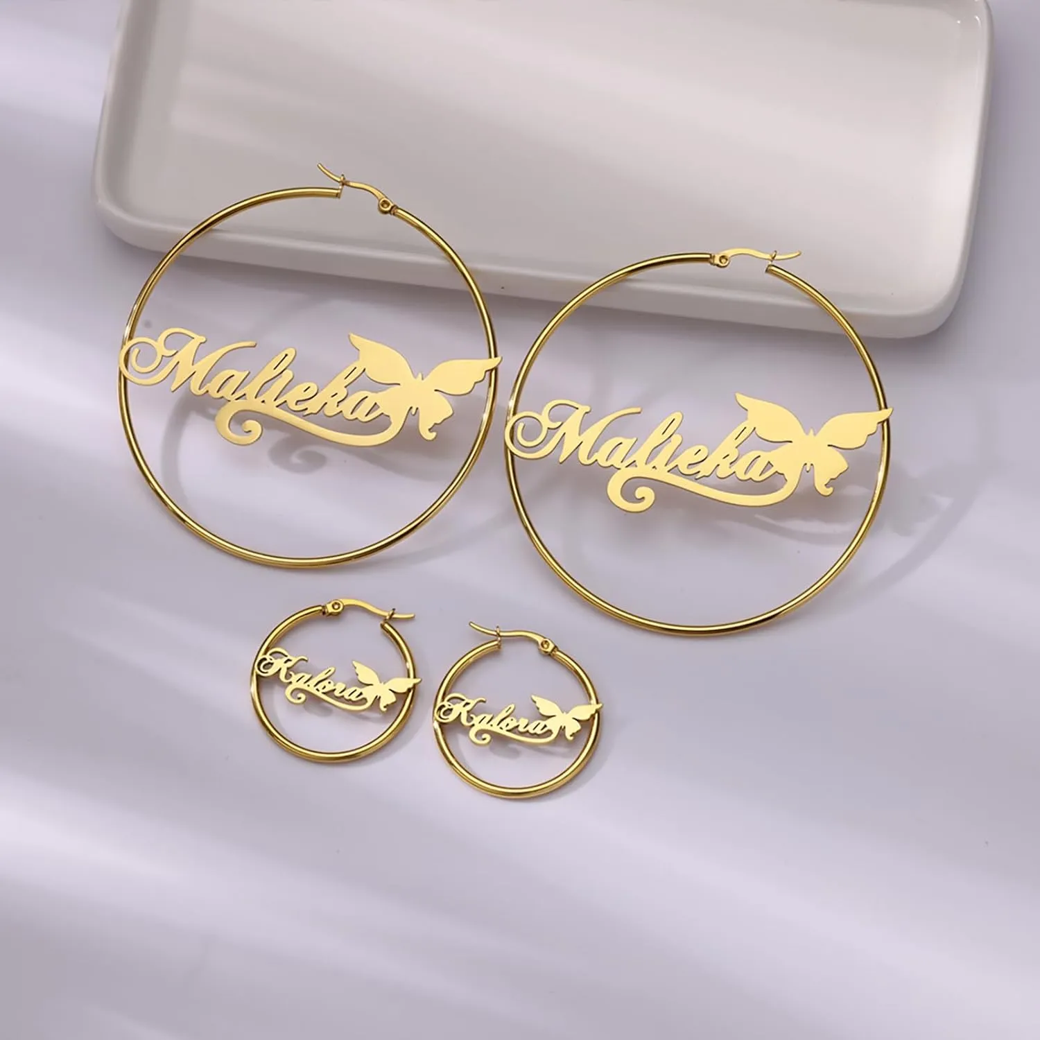 Custom Name Hoop Earrings For Women 18K Gold Plated Stainless Steel Customized Round Earring Personalized Ear Jewelry Birthday Gift (1.2 Inch 1.8 Inch 2.5 Inch)