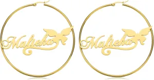 Custom Name Hoop Earrings For Women 18K Gold Plated Stainless Steel Customized Round Earring Personalized Ear Jewelry Birthday Gift (1.2 Inch 1.8 Inch 2.5 Inch)