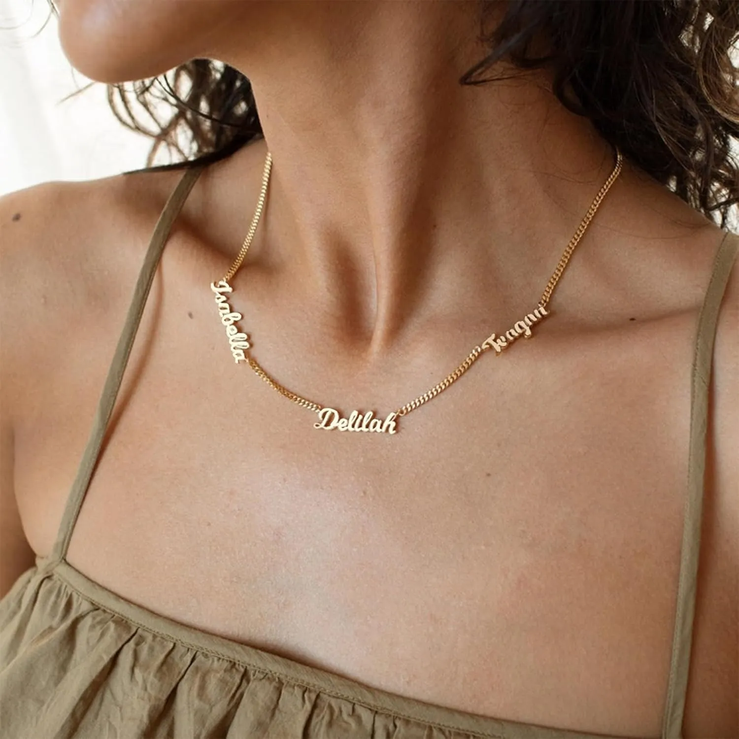 Custom Name Necklace Customized Necklace with Multiple Names,18K Gold Plated Nameplate Personalized Jewelry Gift for Women