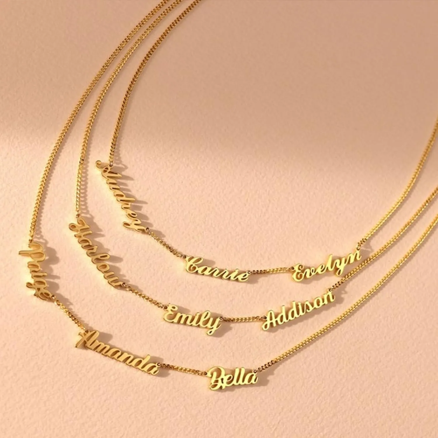 Custom Name Necklace Customized Necklace with Multiple Names,18K Gold Plated Nameplate Personalized Jewelry Gift for Women
