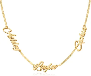 Custom Name Necklace Customized Necklace with Multiple Names,18K Gold Plated Nameplate Personalized Jewelry Gift for Women