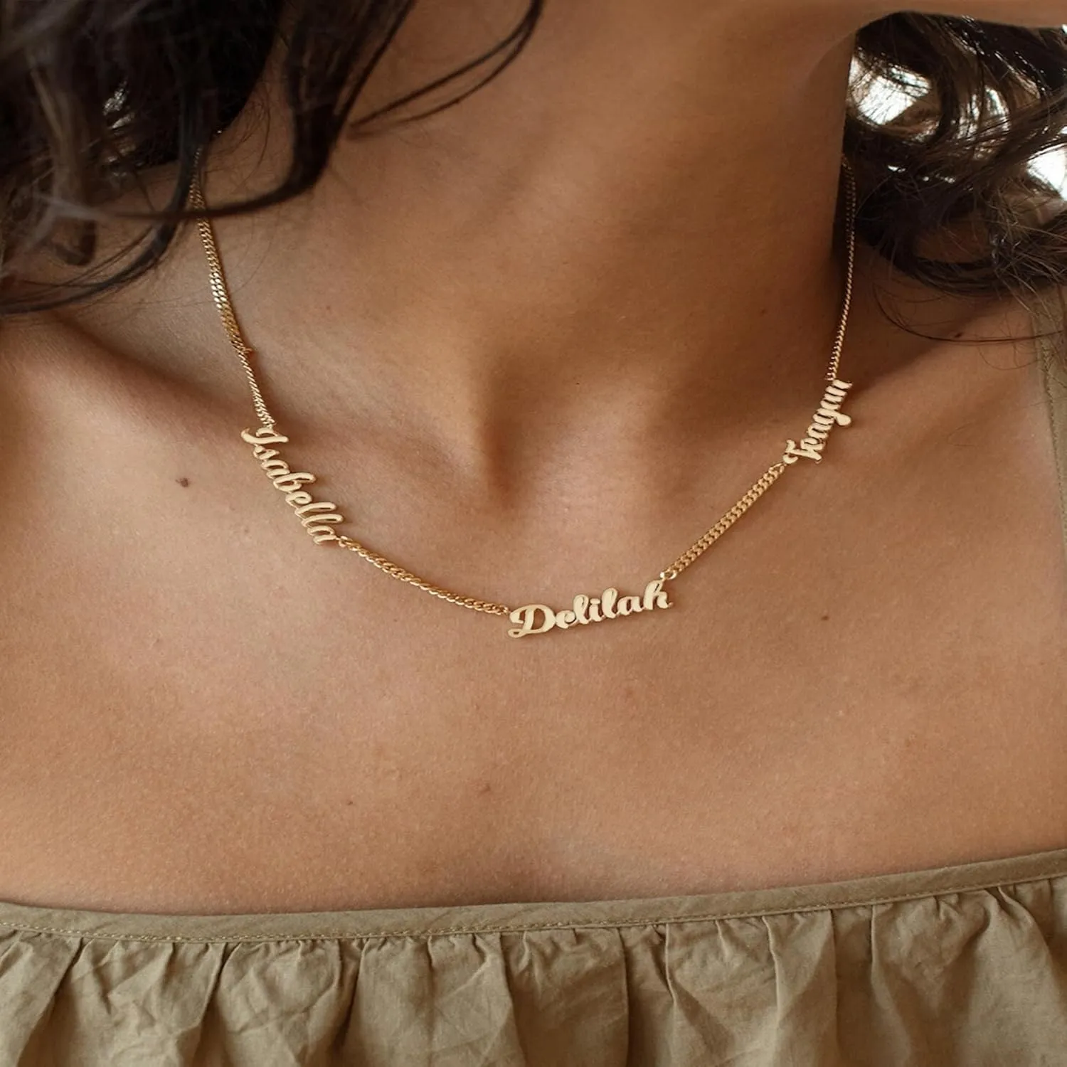 Custom Name Necklace Customized Necklace with Multiple Names,18K Gold Plated Nameplate Personalized Jewelry Gift for Women