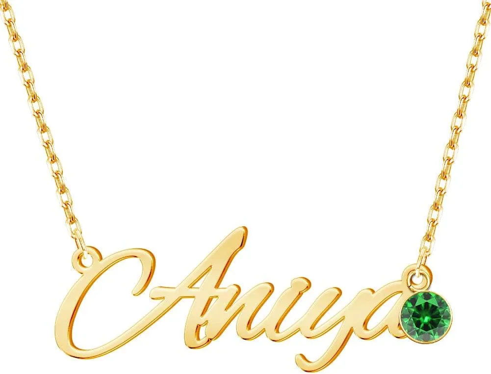 Custom Name Necklace Personalized with Birthstone, Customized Necklace Nameplate Pendant Dainty Jewelry Gift for Women, Mother