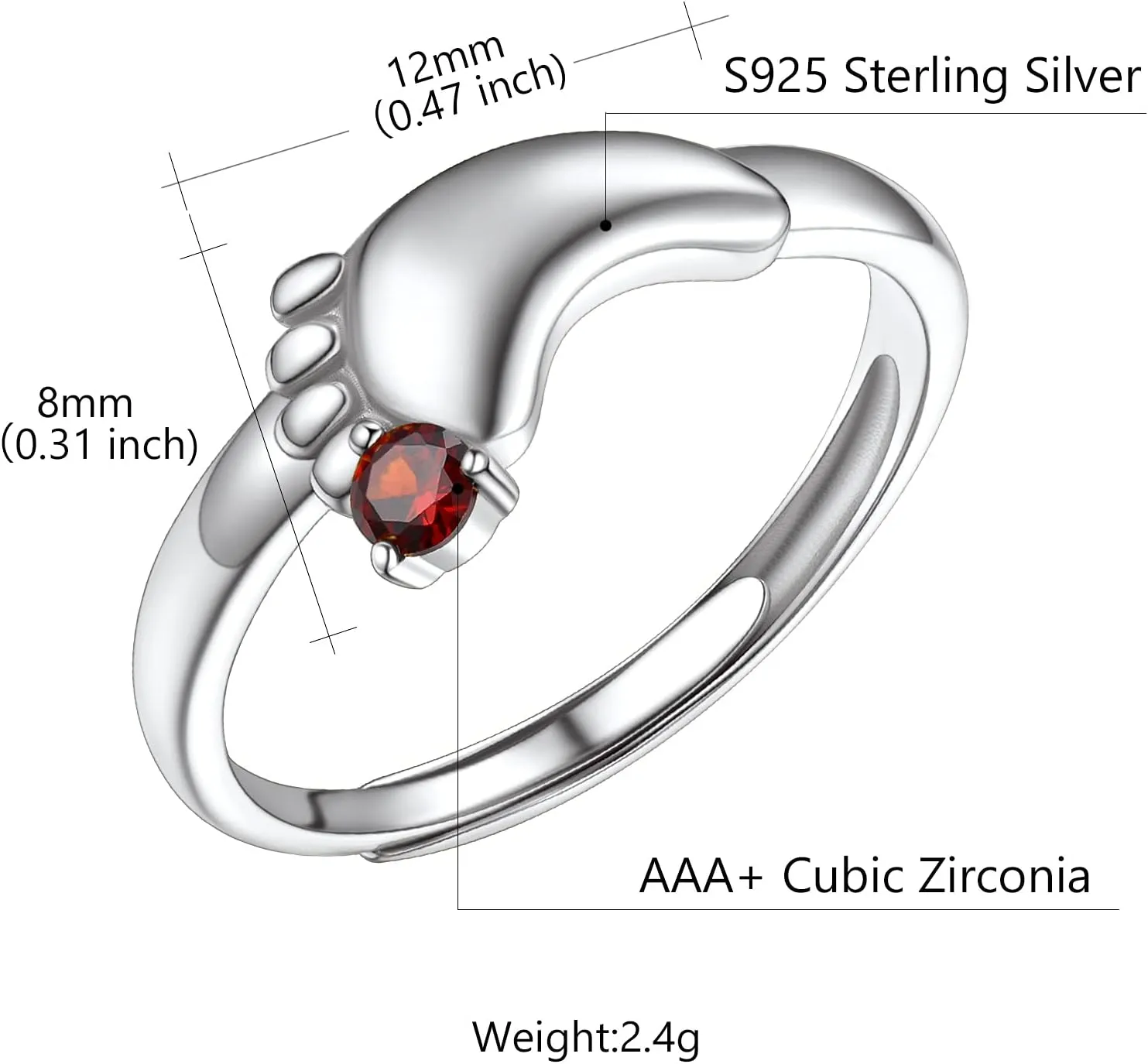 Custom4U Personalized Birthstones Baby Feet Ring 925 Sterling Silver Open Adjustable Mother's Baby Foot Mame Rings Custom Made Jewelry Newborn Christmas Gifts for Women Mom Grandma