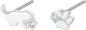 Cute Cat Paw Print CZ Mini Stud Earrings for Women Cartilage 925 Sterling Silver Crystal Kitten Animal Pet Hypoallergenic Sleeper Tragus Tiny Studs Earring Dainty Asymmetric Jewelry Gifts for Daughter Birthday