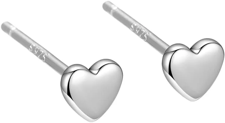 Cute Heart Shaped Tiny Small Stud Earrings for Women Girls Cartilage 925 Sterling Silver Love Hearted Tragus Mini Studs Earring Minimalist Valentine's Day Jewelry Birthday Gifts for Daughter Sensitive Ears