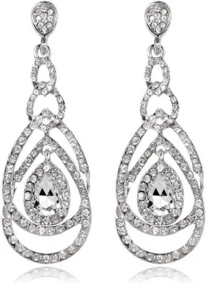 Cute Hollow Crystal Rhinestone Teardrop 8-Shaped Long Dangle Earrings for Women Fashion Strand Jewelry