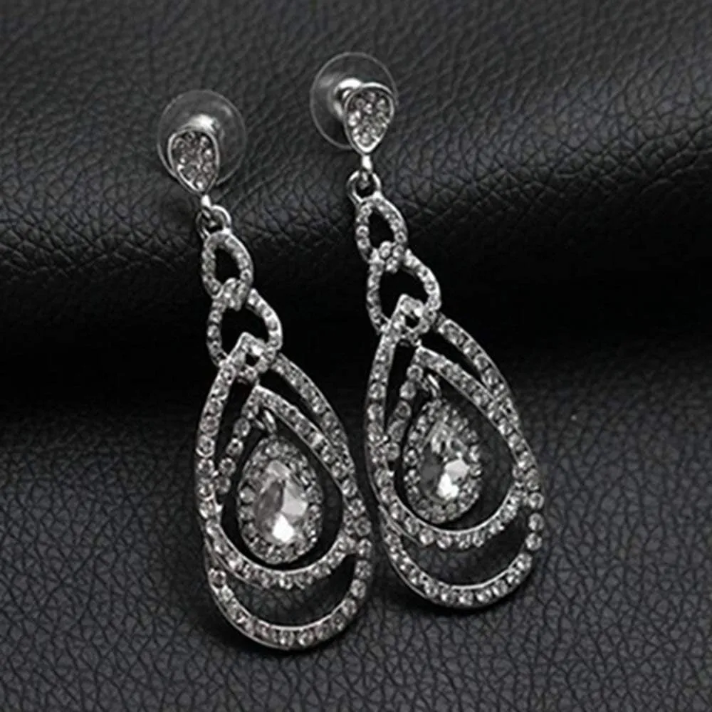 Cute Hollow Crystal Rhinestone Teardrop 8-Shaped Long Dangle Earrings for Women Fashion Strand Jewelry