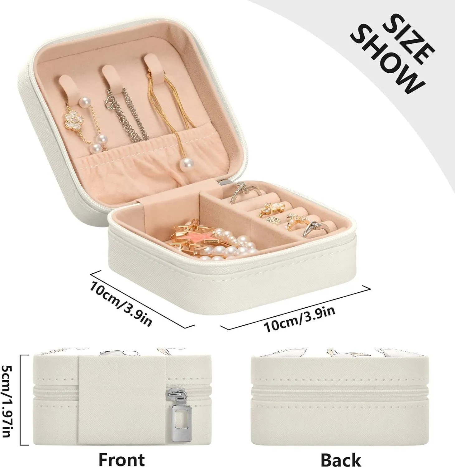Cute Rabbits Heart Jewelry Box Organizer Bunny Travel Jewelry Case Small Jewelry Storage Holder for Ring Pendant Earring Necklace Bracelet, Gift for Women Girls