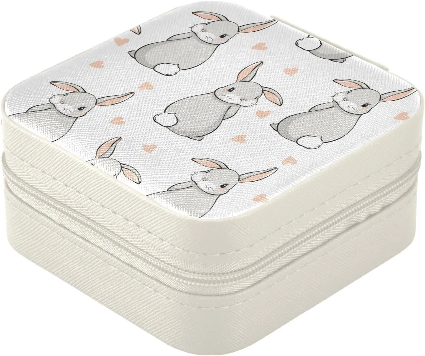 Cute Rabbits Heart Jewelry Box Organizer Bunny Travel Jewelry Case Small Jewelry Storage Holder for Ring Pendant Earring Necklace Bracelet, Gift for Women Girls