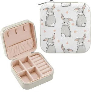 Cute Rabbits Heart Jewelry Box Organizer Bunny Travel Jewelry Case Small Jewelry Storage Holder for Ring Pendant Earring Necklace Bracelet, Gift for Women Girls