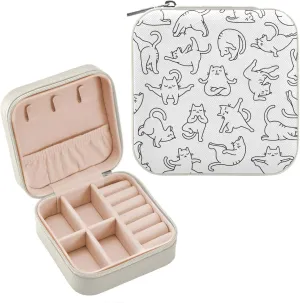 Cute Yogo Cats Jewelry Box Organizer Animals White Travel Jewelry Case Small Jewelry Storage Holder for Ring Pendant Earring Necklace Bracelet, Gift for Women Girls