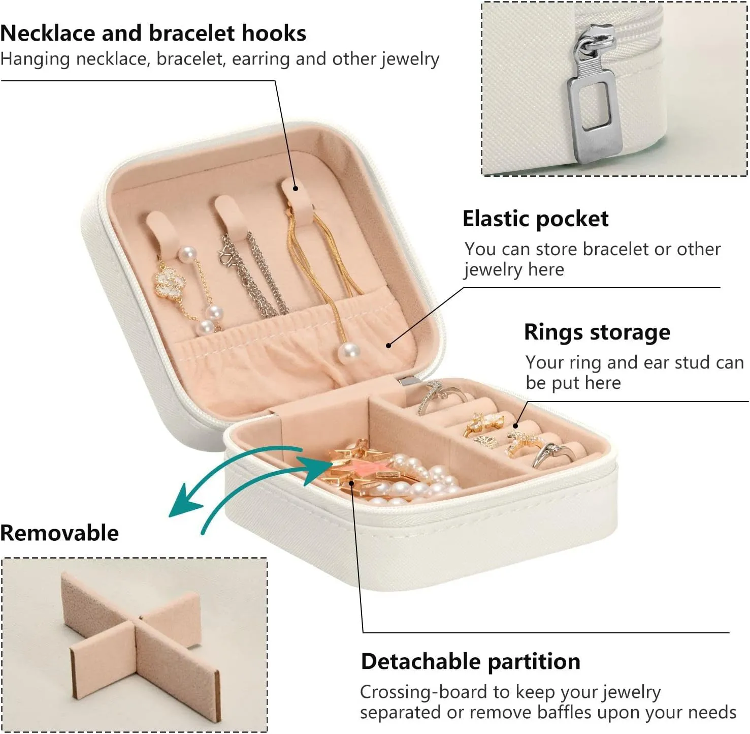 Cute Yogo Cats Jewelry Box Organizer Animals White Travel Jewelry Case Small Jewelry Storage Holder for Ring Pendant Earring Necklace Bracelet, Gift for Women Girls