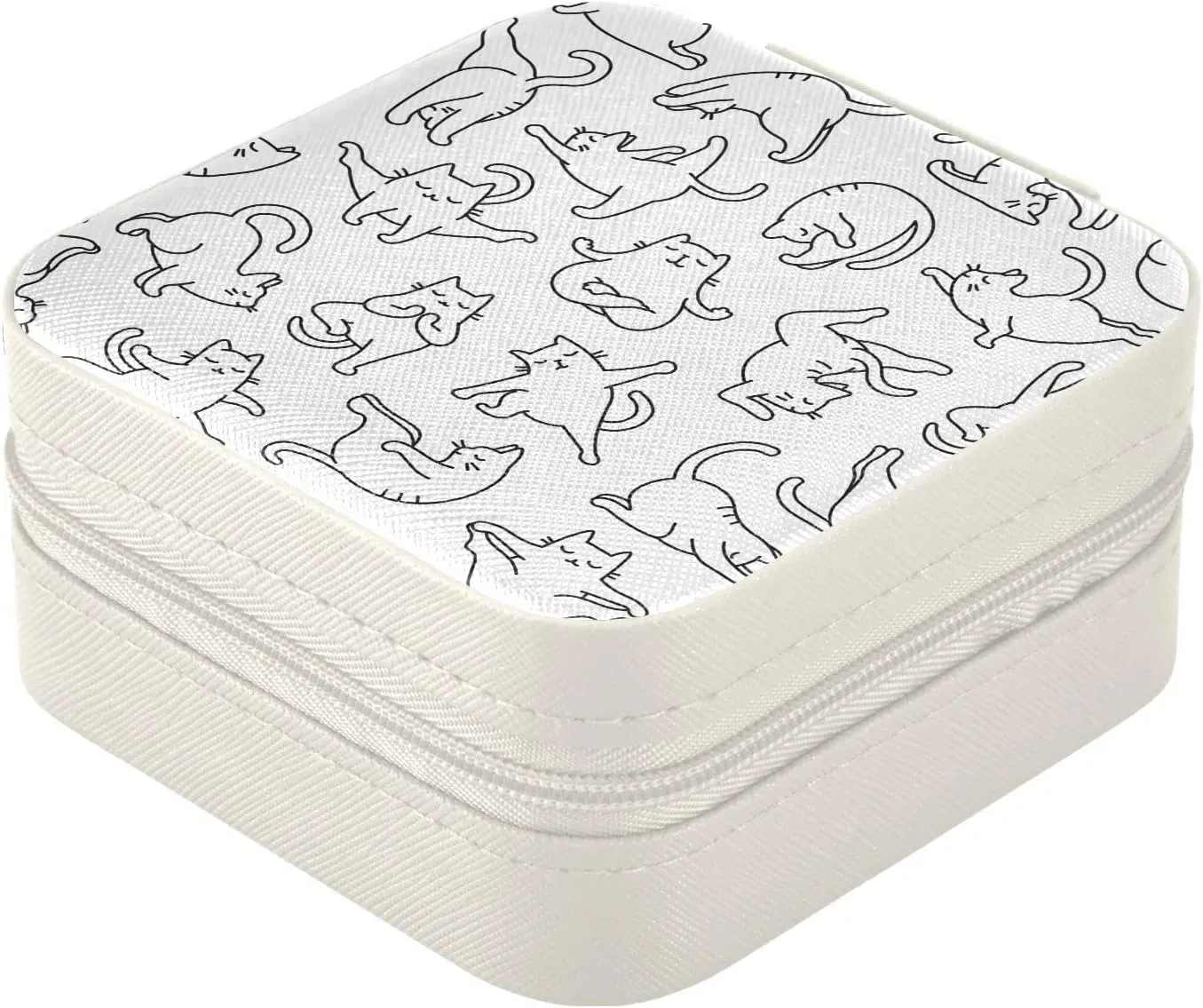 Cute Yogo Cats Jewelry Box Organizer Animals White Travel Jewelry Case Small Jewelry Storage Holder for Ring Pendant Earring Necklace Bracelet, Gift for Women Girls