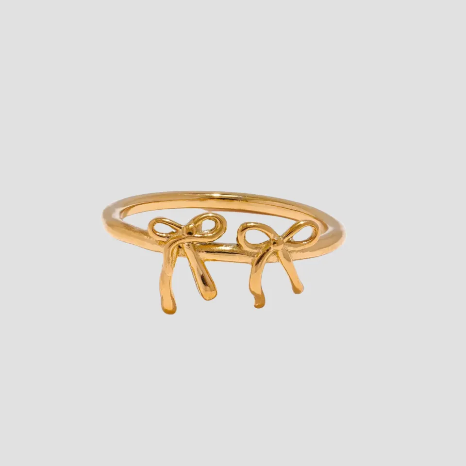 Dainty Double Croquette Bow 18k Gold Ring