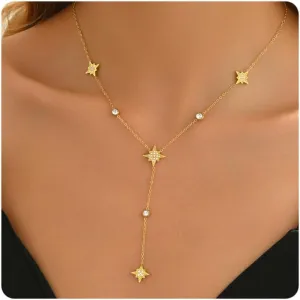 Dainty Lariat Necklace for Women 18K Gold Plated Trendy CZ Beaded Chain Drop Necklaces Long Y-Shaped Pendant Jewelry Necklace for Women Gift