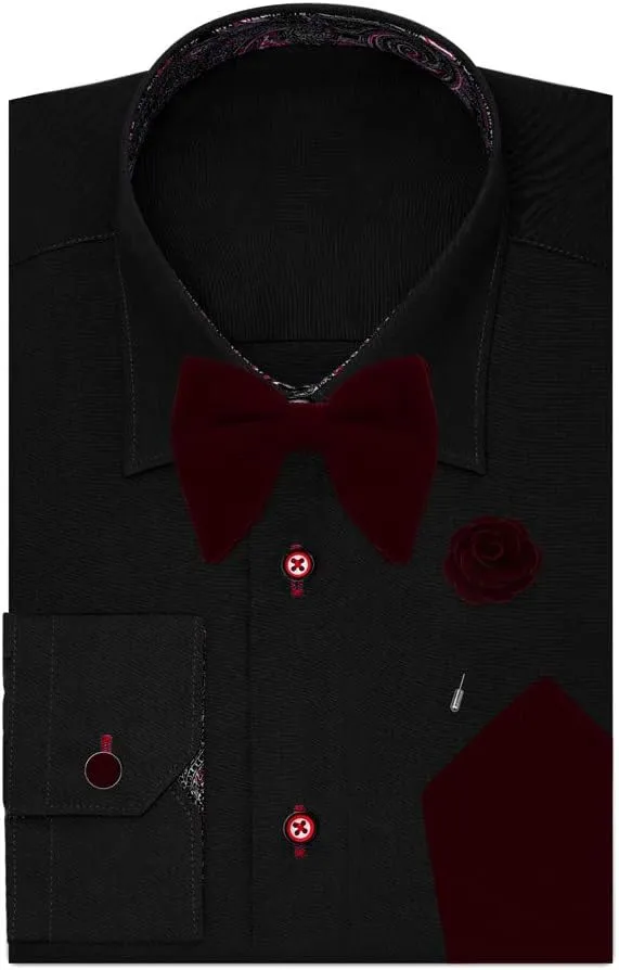 Dan Smith Mens Big Bow Ties Set Soild Velvet Oversize Pre-Tied Bow Tie Hanky Cuff Hankchief Cufflinks Lapel Pin