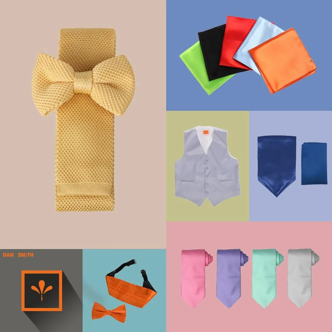 Dan Smith Mens Big Bow Ties Set Soild Velvet Oversize Pre-Tied Bow Tie Hanky Cuff Hankchief Cufflinks Lapel Pin