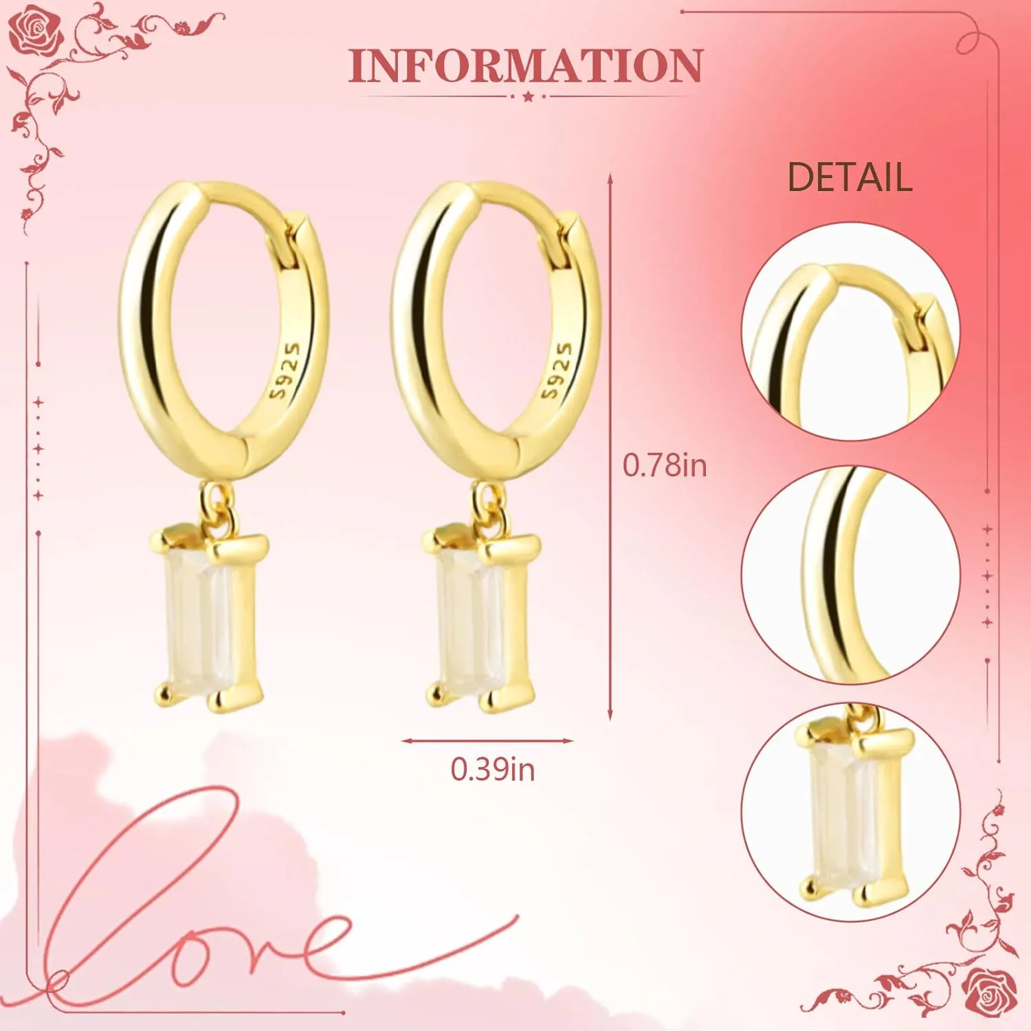 Dangle Earrings for Women, S925 Sterling Silver Huggie Earrings for Sensitive Ears, Non Tarnish Cubic Zirconia Drop Earrings, Statement/Fashion/Dainty Earrings Gift