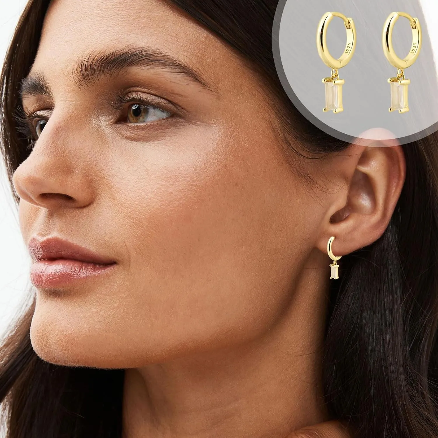 Dangle Earrings for Women, S925 Sterling Silver Huggie Earrings for Sensitive Ears, Non Tarnish Cubic Zirconia Drop Earrings, Statement/Fashion/Dainty Earrings Gift